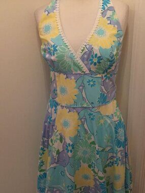 Lilly Pulitzer blue floral eyelet halter dress